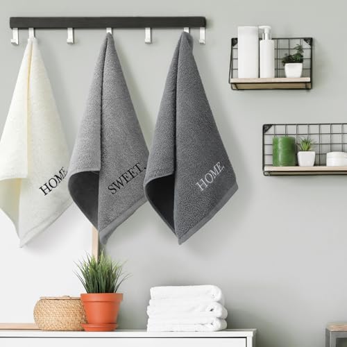 FuWeave 3 Pcs Decorative Hand Towels Bathroom Set,Gray,Home Sweet Home