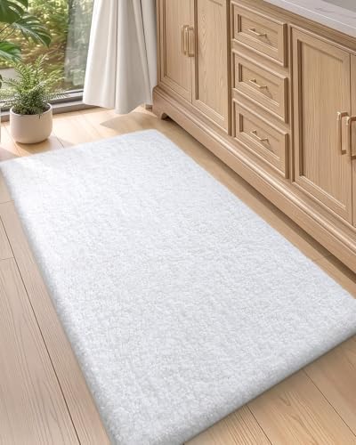 Color&Geometry White Bathroom Rugs, 24"x43" Non Slip Bath Runner Rug