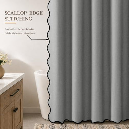 Furlinic Grey No Hook Shower Curtain Scalloped Waterproof Heavy Duty 72x75