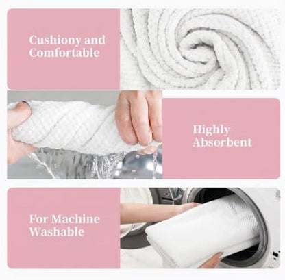 24 Pcs Towels Set 6 Bath Sheets 6 Washcloths and 12 Hand Towels, Reusable Absorbent Quick Dry Coral Velvet Towel for Shower Bath Spa Hotel Bathroom Supplies (White)