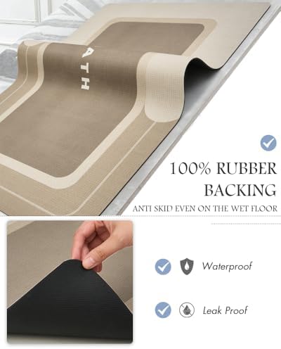 MontVoo-Bath Mat Rug Long Non Slip Super Absorbent Bathroom Runner Stain Resistant Quick Dry Thin Bathroom Mat Fit Under Door-17"x70",Beige