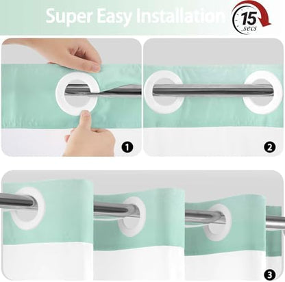 No Hook Shower Curtain and Liner for Bathroom, Ombre Mint Green, 71" x 74"