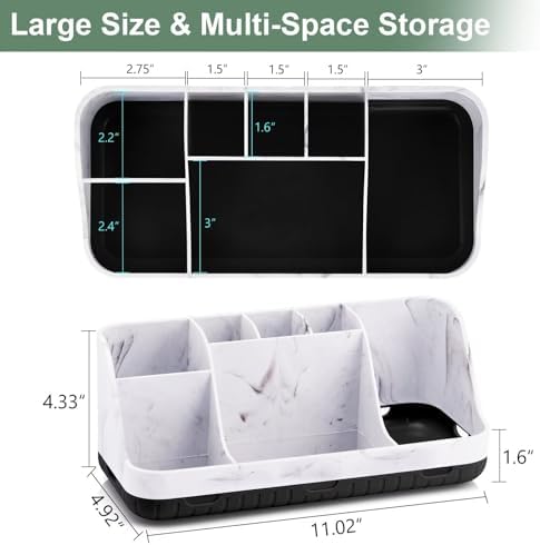 GFWARE Marble Bathroom Countertop Organizer - Detachable 7 Slots Kids Electric Toothbrush and Toothpaste Holde Drainage for Bathroom Accessories Organization Counter Vanity Storage, Black