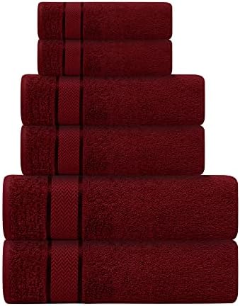 6 Piece Bath Towel Set, 2 Bath, 2 Hand, 2 Washcloths, Burgundy
