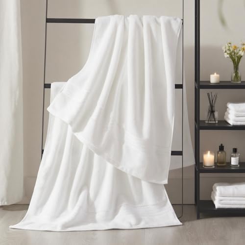 COZYART Luxury Bath Towel Set 6 Pcs White 100% Turkish Cotton 650 GSM