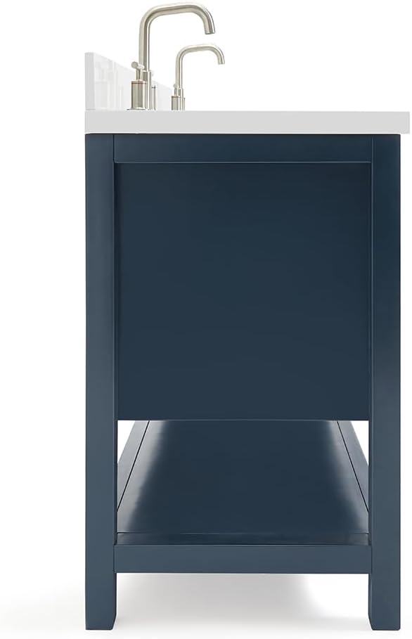 ARIEL Magnolia 60-inch Bathroom Vanity with Sink,Solid Wood, 1.5-inch Pure White Quartz Countertop, Double Rectangular Porcelain Sink, 4 Soft Closing Doors, 3 Dovetail Drawers, Midnight Blue