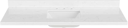 ARIEL 60 inch Bathroom Vanity top with Sink, 1.5 Inch Thick Miter Edge Carrara White Quartz top, Rectangle Single Porcelain Sink, Includes Backsplash
