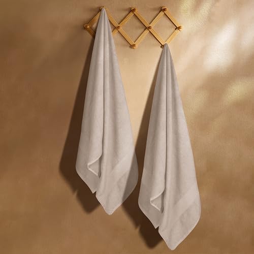 GLAMBURG Premium Cotton Oversized 2 Pack Bath Sheet 35x70-100% Pure Cotton - Ideal for Everyday use - Ultra Soft & Highly Absorbent - Machine Washable – Tan