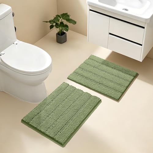 Bcoimo Bath Rugs Mat Set,2 Piece Non Slip Chenille Sage Bathroom Mat Sets