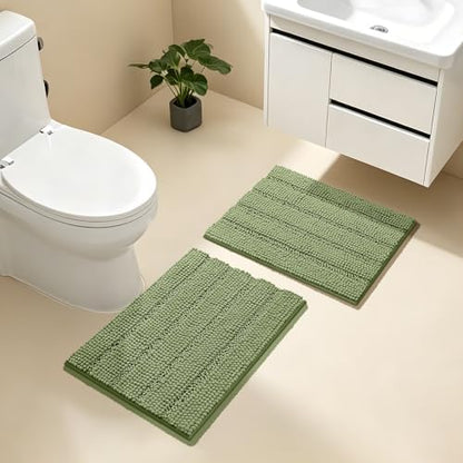 Bcoimo Bath Rugs Mat Set,2 Piece Non Slip Chenille Sage Bathroom Mat Sets