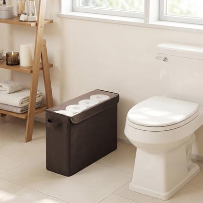 Cupic Cupid Toilet Paper Storage Baskets, Bathroom Toilet Paper Storage with Lid, Holds 12 Regular or 9 Mega Rolls, Slim Toilet Tissue Holder Basket with Clear PVC Lid and Handles, Brown