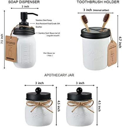 SheeChung Mason Jar Bathroom Accessories Set,6Pcs Rustic Bathroom Set,White