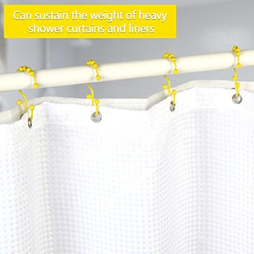 Shower Curtain Hooks,304 Stainless Steel Shower Rings for Bathroom,Double Glide Shower Hooks for Bathroom Shower Curtain Rods Curtains,Set of 12 Hooks,Yellow（Shower Curtain Hooks Style A ）