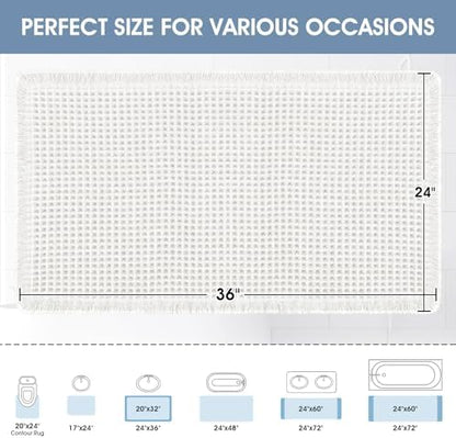 ACCUMTEK Upgraded Waffle Bath Mat, 36"x24" White, Super Absorbent Non-Slip Quick Dry Bathroom Rugs with Tassels, Machine Washable Ultra Soft Boho Bath Rugs for Floor, Toilet Mats Boho Farmhouse Decor