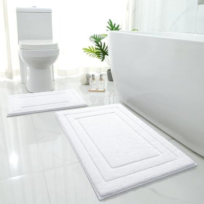 HOMEIDEAS Bathroom Rugs Sets 2 Piece, Super Soft Non Slip Bath Mat White