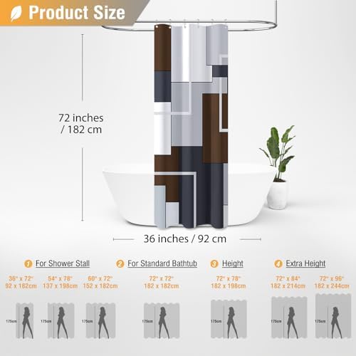 BTTN 36x72 Half Modern Geometric Waterproof Fabric Shower Curtain, Brown