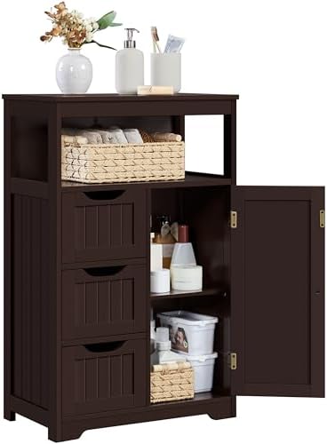 Yaheetech Freestanding Bathroom Storage Cabinet with 3 Drawers, Espresso
