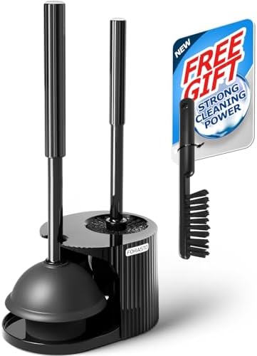 FORASTO 3in1 Toilet Plunger and Brush Set - Home Bathroom Cleaning Tools