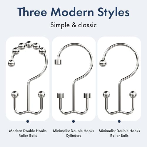 Bathway Shower Curtain Hooks Nickel Shower Curtain Rings, 12 Pcs Double Hook Shower Curtain Hooks Rings Shower Curtain Hangers Rust Proof, Metal Shower Hooks for Bathroom Shower Curtain Rod