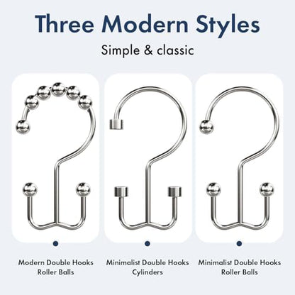 Bathway Shower Curtain Hooks Nickel Shower Curtain Rings, 12 Pcs Double Hook Shower Curtain Hooks Rings Shower Curtain Hangers Rust Proof, Metal Shower Hooks for Bathroom Shower Curtain Rod