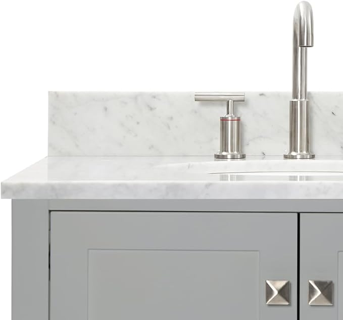 ARIEL Cambridge 72-inch Bathroom Vanity with Sink,Solid Wood, 0.75-inch Italian Carrara Marble Countertop & Backsplash, Double Oval Porcelain Sink, 4 Soft Closing Doors, 6 Dovetail Drawers, Grey