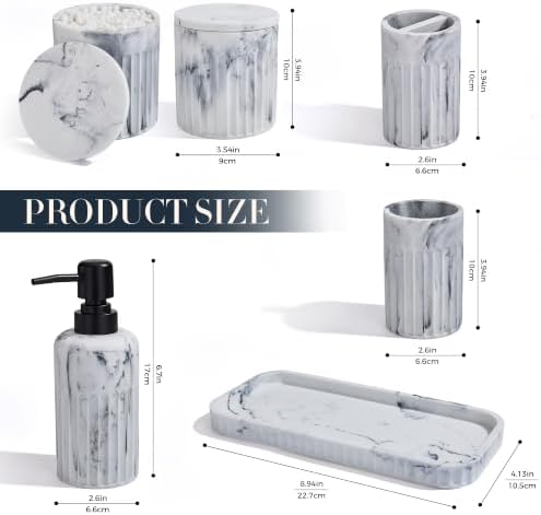 INIUNIK Bathroom Accessory Set, 6 Pieces, Marble White