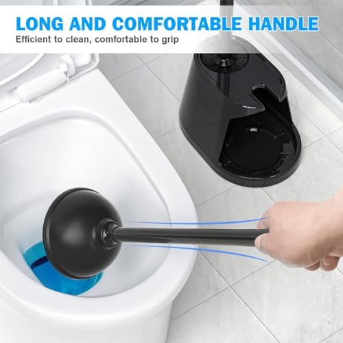 Toilet Plunger and Brush Set, Bowl Brush and Heavy Duty Toilet Plunger with Ventilated Holder, 2-in-1 Toilet Brush and Plunger Combo for Bathroom Deeply Cleaning（Black）