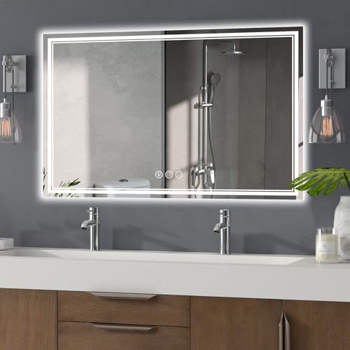 Ratsamee 55"x36" LED Bathroom Mirror with Lights, Backlit + Front Lit
