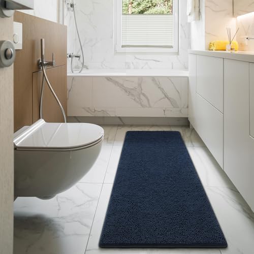 LOCHAS Luxury Bathroom Rug Shaggy Bath Mat 24 x 70 Inch, Navy