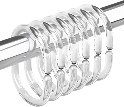 Amazer Plastic Shower Curtain Rings, Shower Curtain Hooks, 12 Pcs C Shaped Shower Hooks for Shower Curtain, Clear Shower Curtain Hooks for Bathroom
