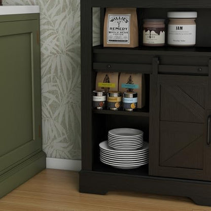 Panana Farmhouse Bathroom Floor Cabinet, Sliding Barn 3 Drawers & 1 Door Freestanding Small Storage Cabinet for Bathroom, Kitchen (Black)