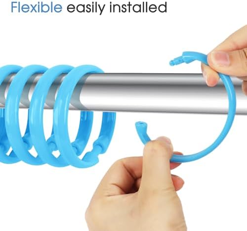 Light Blue Shower Curtain Hooks - 12 Pcs Circular Plastic Shower Curtain Rings for Bathroom - O Shaped Sky Blue Shower Hooks Rings for Shower Curtain Rod