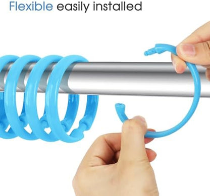 Light Blue Shower Curtain Hooks - 12 Pcs Circular Plastic Shower Curtain Rings for Bathroom - O Shaped Sky Blue Shower Hooks Rings for Shower Curtain Rod