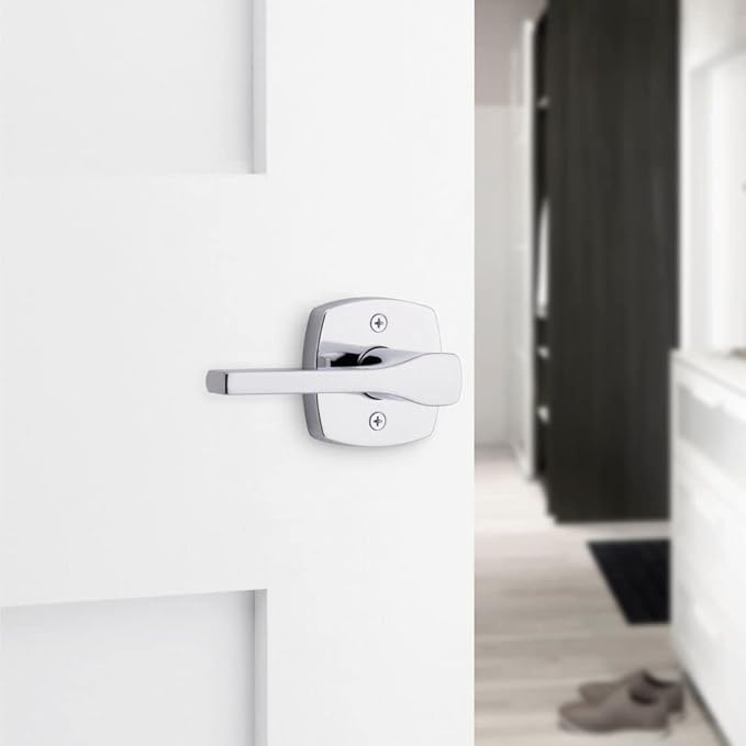 Kwikset Tripoli Lever Interior Privacy Door Handle with Lock, Door Lever for Bathroom and Bedroom, Polished Chrome Reversible Keyless Turn Lock (Pack of 6)