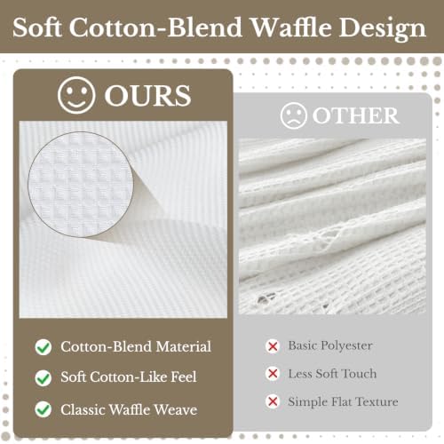 LXBNI White Waffle Shower Curtain, Cotton Blend with Metal Hooks, 72x72