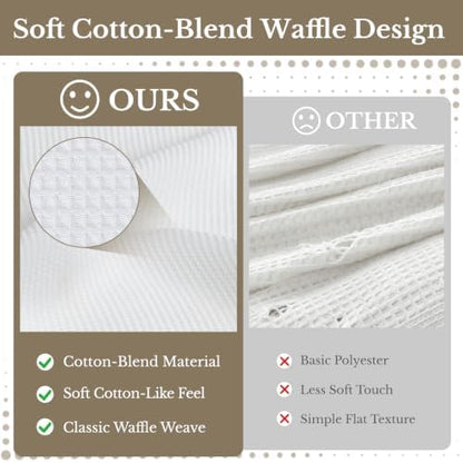 LXBNI White Waffle Shower Curtain, Cotton Blend with Metal Hooks, 72x72
