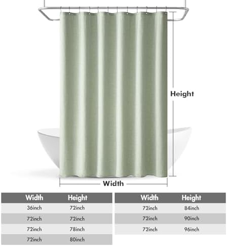 MIULEE 72 x 82 Extra Long Linen Shower Curtain Sage Green 12 Metal Hooks