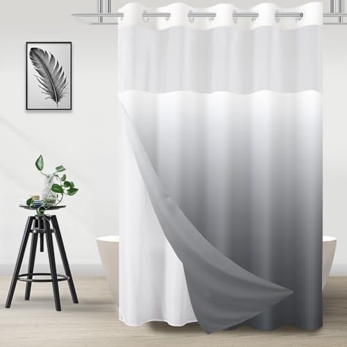 No Hook Shower Curtain and Liner Set for Bathroom, Ombre Grey, 71" x 84"