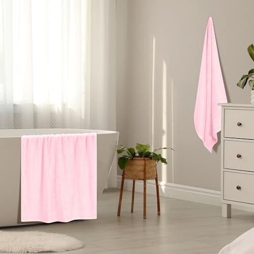 MyOwn Ultra Soft 2 Pack Oversized Bath Towel Set 28x55 inches, Cotton Large Bath Towels, Highly Absorbant Compact Quickdry & Lightweight Towel, Ideal for Gym Travel Camp Pool - Pink