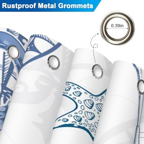 Ocean Theme Nautical Shower Curtain Set with 12 Hooks, Waterproof Bathroom Shower Curtain with Weighted Hem, Machine Washable Navy Blue Octopus Fabric Shower Curtains for Bathroom, 72"W x 72"L