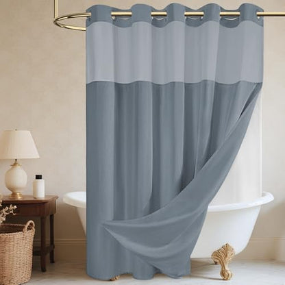 WONICY No Hook Shower Curtain with Liner, Gray Blue, 71 x 86 Inch
