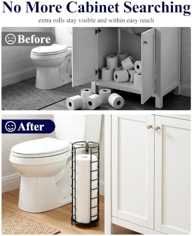 Kitsure Toilet Paper Holder Stand, Space-Saving Organizers, Black, 16.0" H