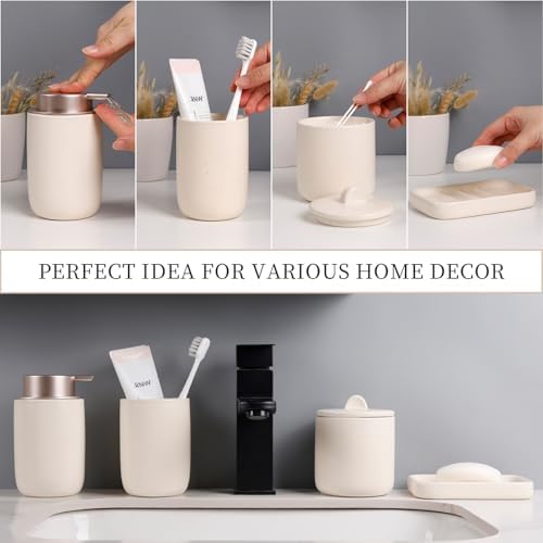 BosilunLife Apricot Ceramic Bathroom Accessories Set of 4