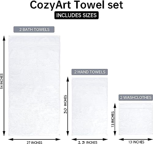 COZYART Luxury Bath Towel Set 3 PCS, White 100% Turkish Cotton 650 GSM