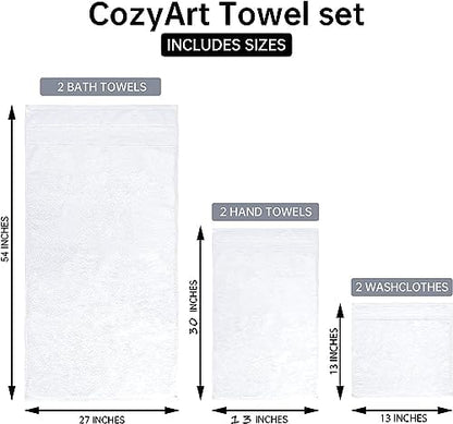 COZYART Luxury Bath Towel Set 3 PCS, White 100% Turkish Cotton 650 GSM