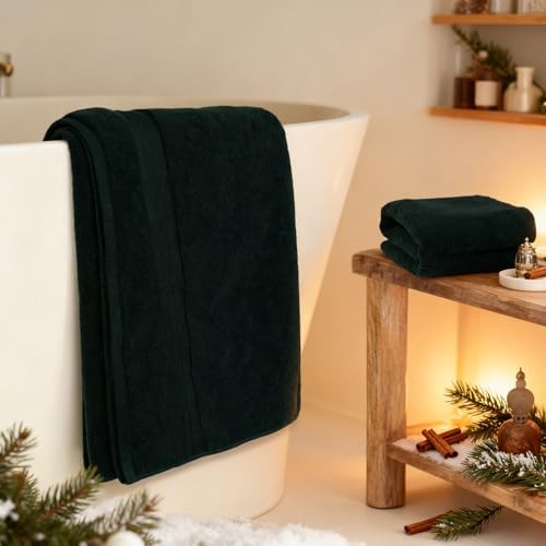 COZYART Luxury Bath Towel Set 6 Pcs, Deep Forest Green 100% Turkish Cotton