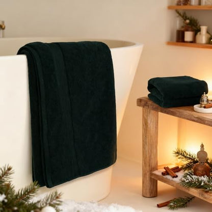 COZYART Luxury Bath Towel Set 6 Pcs, Deep Forest Green 100% Turkish Cotton
