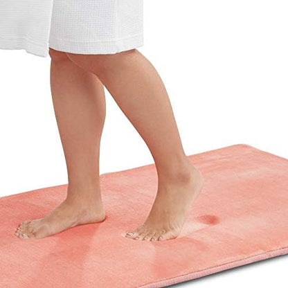 Memory Foam Bath Mat Non Slip Absorbent Super Cozy Velvet Bathroom Rug Carpet (60 inches X 17 inches, Peach)