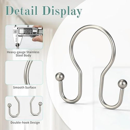 Goowin Shower Curtain Hooks, 12 Pcs Shower Curtain Rings, Stainless Steel Shower Curtain Hangers, Metal Shower Curtain Hooks Rings Rust Proof, Minimalist Shower Hooks for Shower Curtain, Matte Nickel