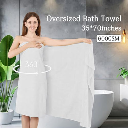 8-Piece White Bath Towels Set,2 Oversized Large Bath Towels Sheet,2 Hand Towels and 4 Washcloths - 600 GSM Soft Luxury Towel Set,Highly Absorbent Quick Dry Towel Collection for Bathroom,Hotel and Spa